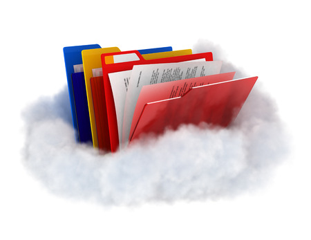 Folders on cloud isolated on whte.の写真素材