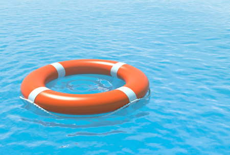 Lifebuoy and blue sea. Help, rescue concept illustration.