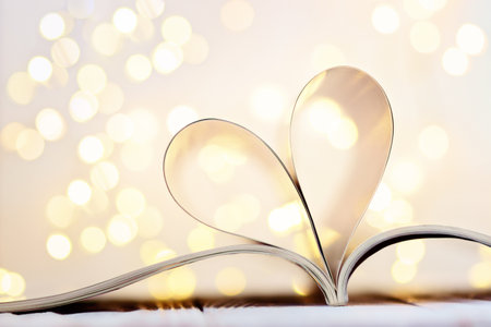 Heart shape from magazine sheets with bokeh effect.の写真素材