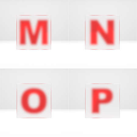 M, N, O, P letters through matte glass. Uppercase art font 3d rendered.の写真素材