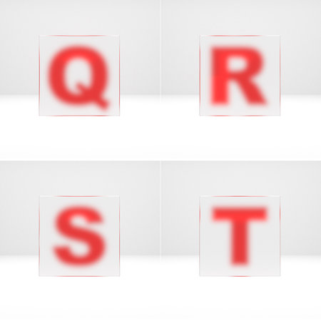 Q, R, S, T letters through matte glass. Uppercase art font 3d rendered.の写真素材