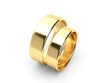 Two wedding rings isolated on white. 3d rendered illustration.の写真素材