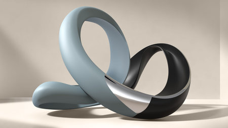 A sleek 3D-rendered composition featuring an elegant, curved structure with a fluid, dynamic form.