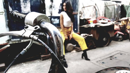 woman model having Photo shoot at Chinatown in Bangkok, Thailand