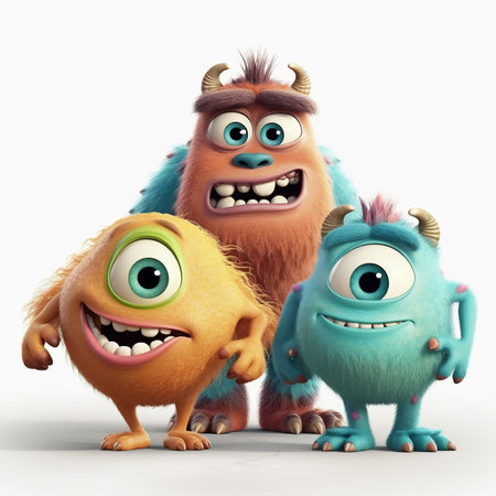 Funny monsters on a white background. 3d rendering, 3d illustration.の素材
