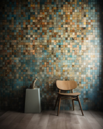 Modern interior with chair and decorative mosaic wall. 3d render illustrationの素材