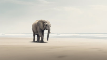 Elephant walking on the beach in the morning,3d renderの素材