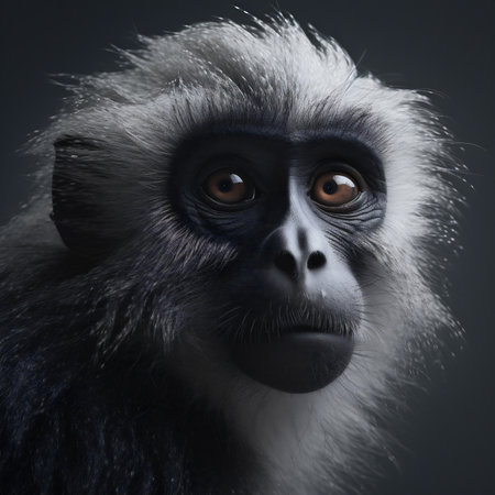 Portrait of a lemuridae lemur on a gray background. Studio shot.の素材