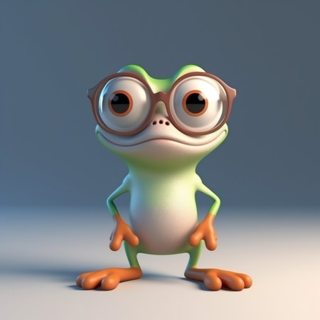 Frog with glasses. 3D illustration. 3D rendering.の素材