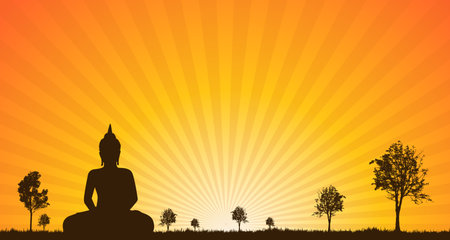 silhouette of Buddha statue.Vector illustrationのイラスト素材