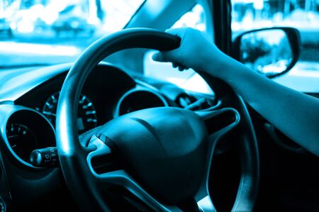 Driving car with shining light.の写真素材