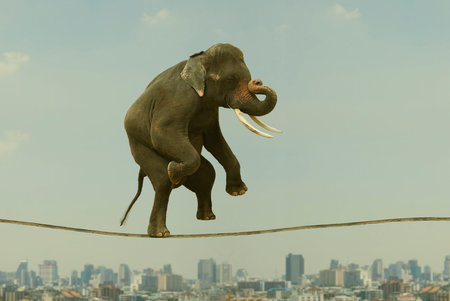 Elephant Walking On Rope.