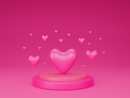 Heart 3D showing on a podium for Valentine concept.の写真素材