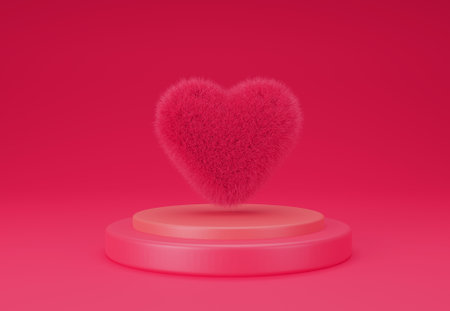 Heart 3D showing on a podium for Valentine concept.の写真素材