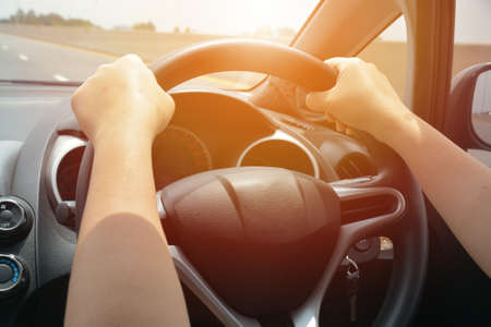 Driving car with shining light.の写真素材