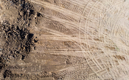 Wheel tracks on dirt. tractor tracks,の写真素材