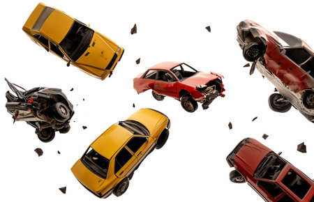 Accident of a white car isolated transparency background.の素材