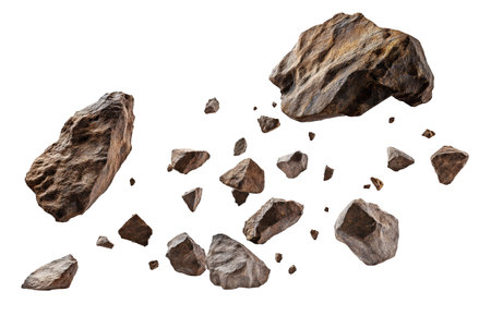 Falling rocks isolated on white background.の素材