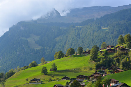 View of Grindelwald village in Switzerland.の写真素材