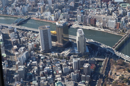Tokyo city view consist of many buildings, bridges and riverのeditorial素材