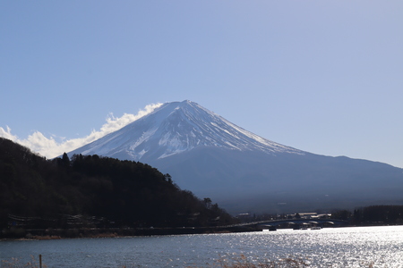 This is the Fuji mountain scene with the Kawaguchi lakeの写真素材