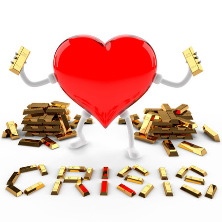 This 3D image of the character of the heart, fine gold crisisの写真素材