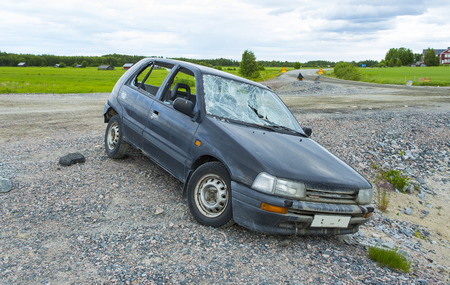 Lulea, Sweden - June 18, 2014. Accident car crash.のeditorial素材