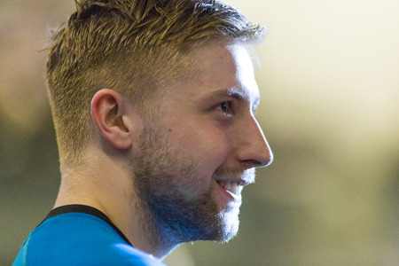Lulea, Sweden - June 4, 2015. Friendship game in floorball between Lulea Hockey and IBK Lulea. Joel Lassinantti (Lulea Hockey).のeditorial素材