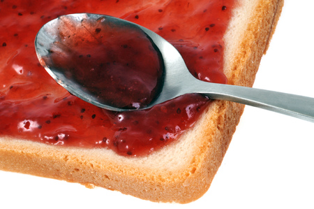 Tartine with strawberry jamの写真素材