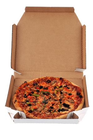 The pizza in its boxの写真素材