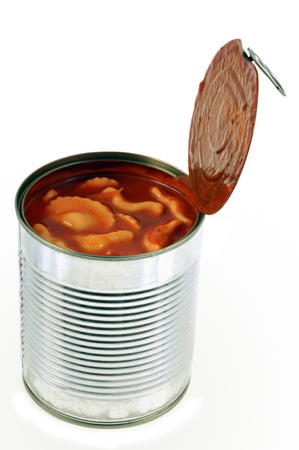 Tin can of open ravioliの写真素材