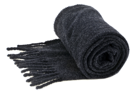 A scarf rolled on a white backgroundの写真素材