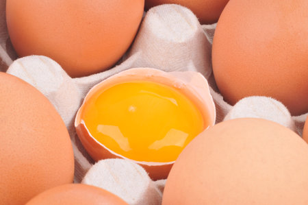 Yellow egg in a box with eggs