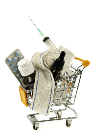 Purchasing products and medicines in a shopping cartの写真素材
