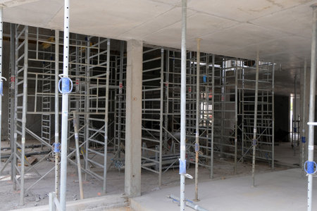 Scaffolding inside a building under construction