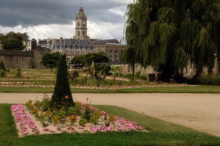 Ramparts garden and Saint-Patern church in Vannesの写真素材