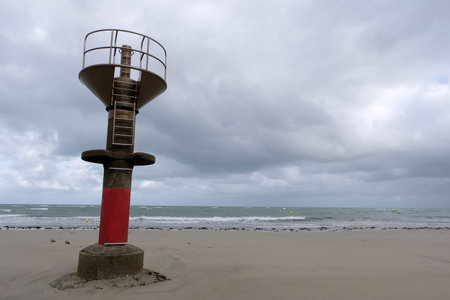 Beacon of Plat Gousset beach in Granville in Normandyの写真素材