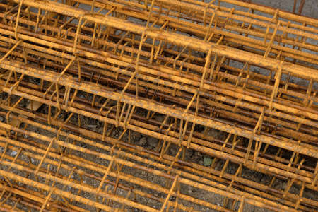 Reinforced concrete reinforcement stacked close upの写真素材