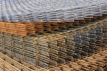 Reinforced concrete reinforcement stacked close up