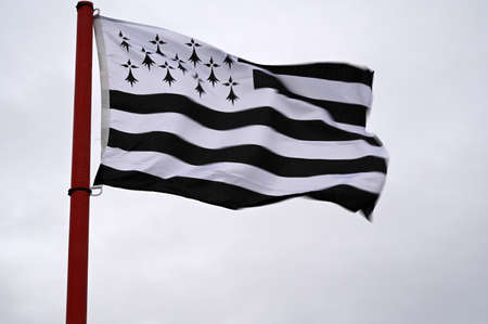 Brittany flag blowing in the wind close-upの写真素材