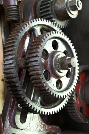 Industry machine tool steel gears close up