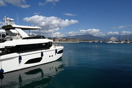 Boat docked in Tino Rossi port in Ajaccioのeditorial素材