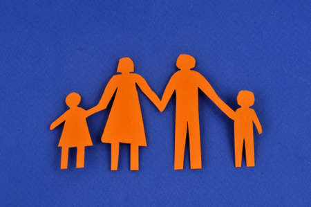 Close-up family concept on blue backgroundの写真素材