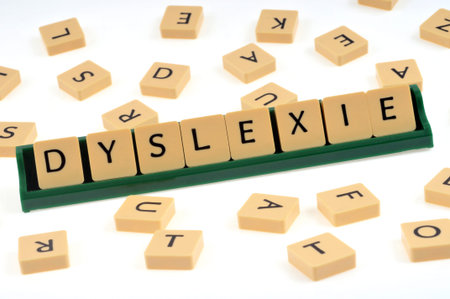 French dyslexia concept with alphabet letters on white backgroundの写真素材