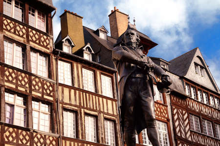 Statue of Jean Leperdit on the Place du Champ-Jacquet in Rennes in Brittanyのeditorial素材