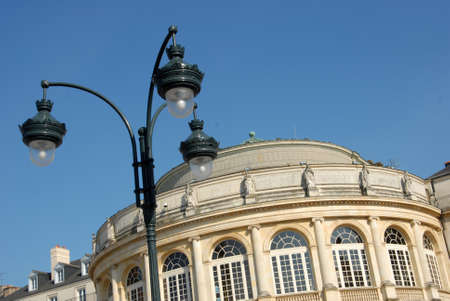 Detail of the facade of the Rennes opera house with a lamppostのeditorial素材