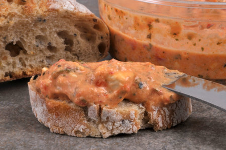 Toast of bread with ktipiti close-up