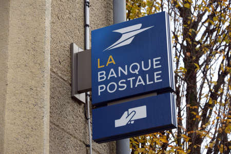 Close-up of the Banque Postale signのeditorial素材