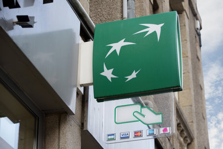 Close-up sign of BNP Paribas bankのeditorial素材