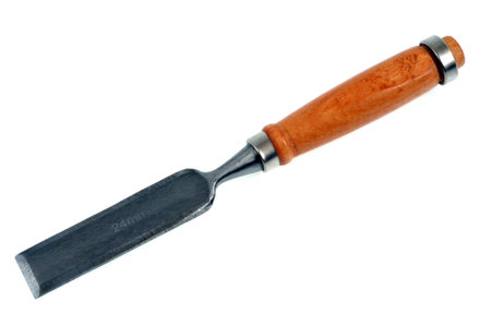 Wood chisel close-up on white background